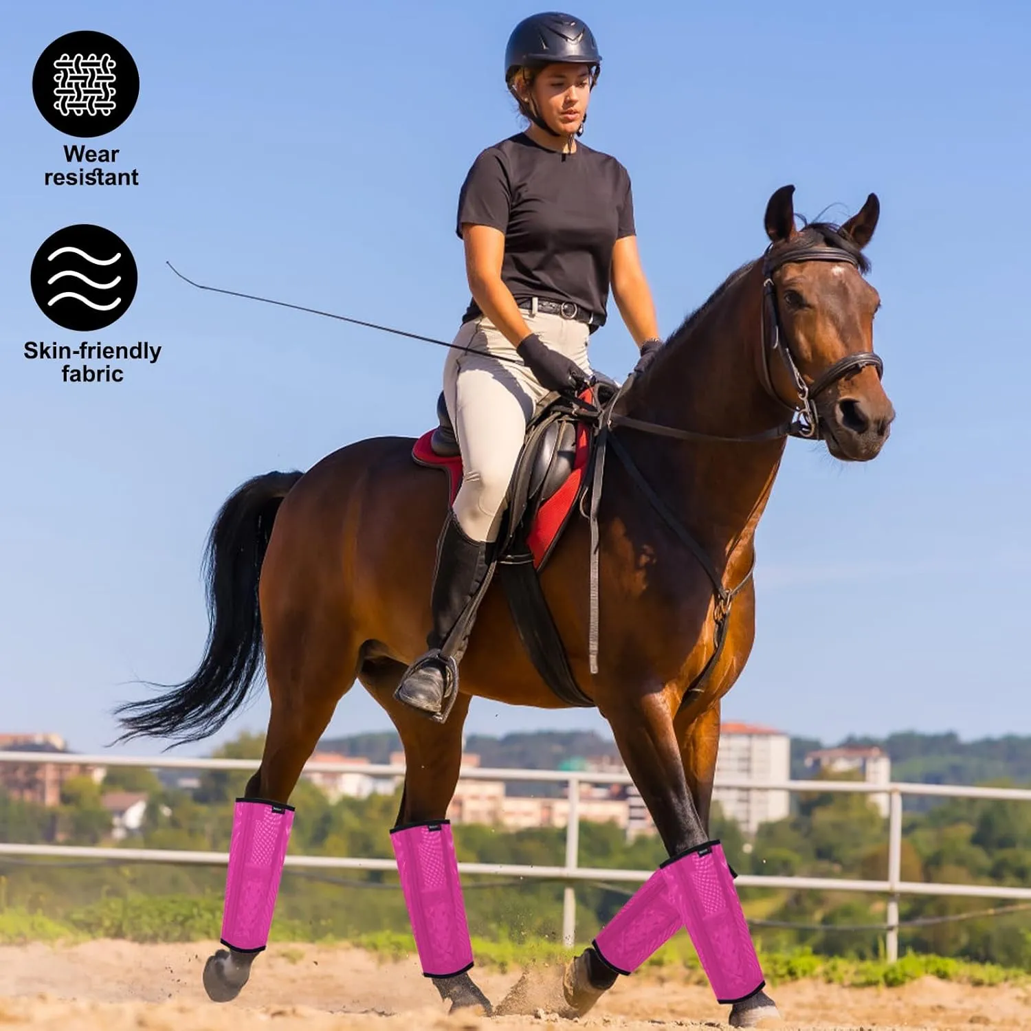 Horse Fly Boots, Breathable Mesh Protection Set of 4, Comfortable Horse Leggings, Breathable Mesh Design, Equine Supplies for Reduce Stomping, Hoof Damage & Leg Fatigue (Rose Red, Large)