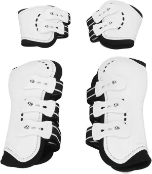Horse Tendon Boots, Shock Absorbing Horse Front Hind Boots, Open Front Fetlock Boots for Leg, White Set of 4, Made with PU and Neoprene for Comfort and Durability