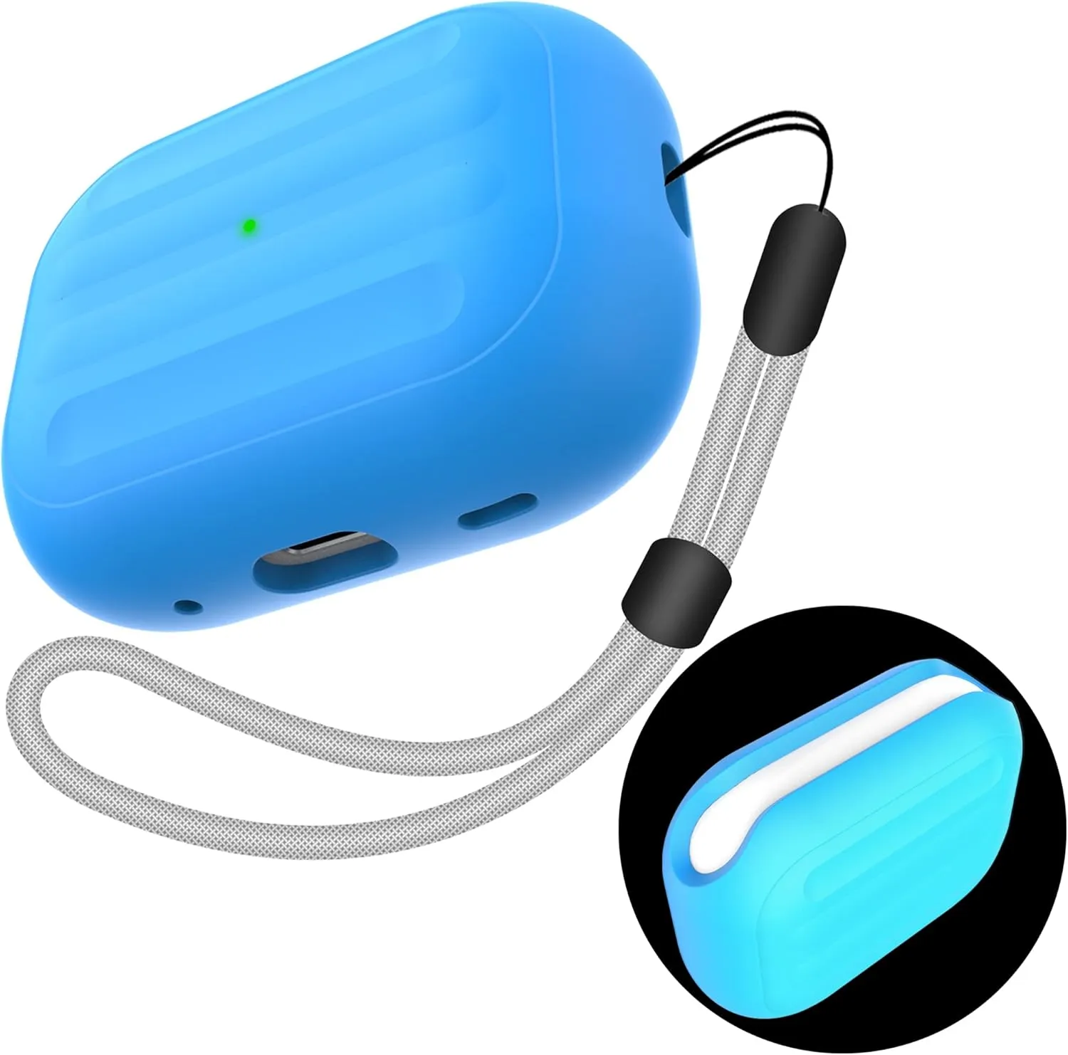 HUABERICH Anti-Lost Case for Airpods Pro 2nd,Unibody Soft Silicone Cover,Wireless Charging, LED Visible,Sports Case with Lanyard (Night Glow)