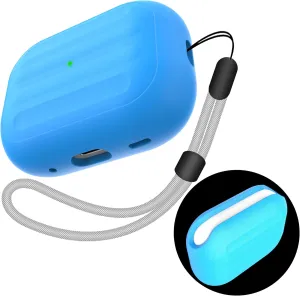 HUABERICH Anti-Lost Case for Airpods Pro 2nd,Unibody Soft Silicone Cover,Wireless Charging, LED Visible,Sports Case with Lanyard (Night Glow)