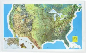 Hubbard Scientific 3D United States Map | A True Raised Relief Map - You Can Feel the Terrain | Vacuum-formed Molded | 34.5″ x 22″ | Detailed Topography