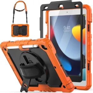 HXCASEAC Case for iPad 9th/8th/7th Generation 10.2 inch, with Pencil Holder, Screen Protector, Hand Strap, Heavy Duty Protective for iPad 9/8/7 Case 10.2-inch 2021/2020/2019, Black