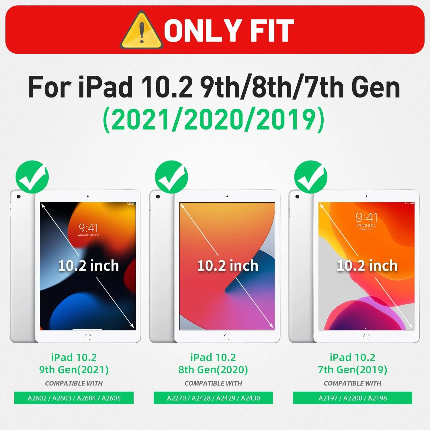 HXCASEAC Case for iPad 9th/8th/7th Generation 10.2 inch, with Pencil Holder, Screen Protector, Hand Strap, Heavy Duty Protective for iPad 9/8/7 Case 10.2-inch 2021/2020/2019, Black