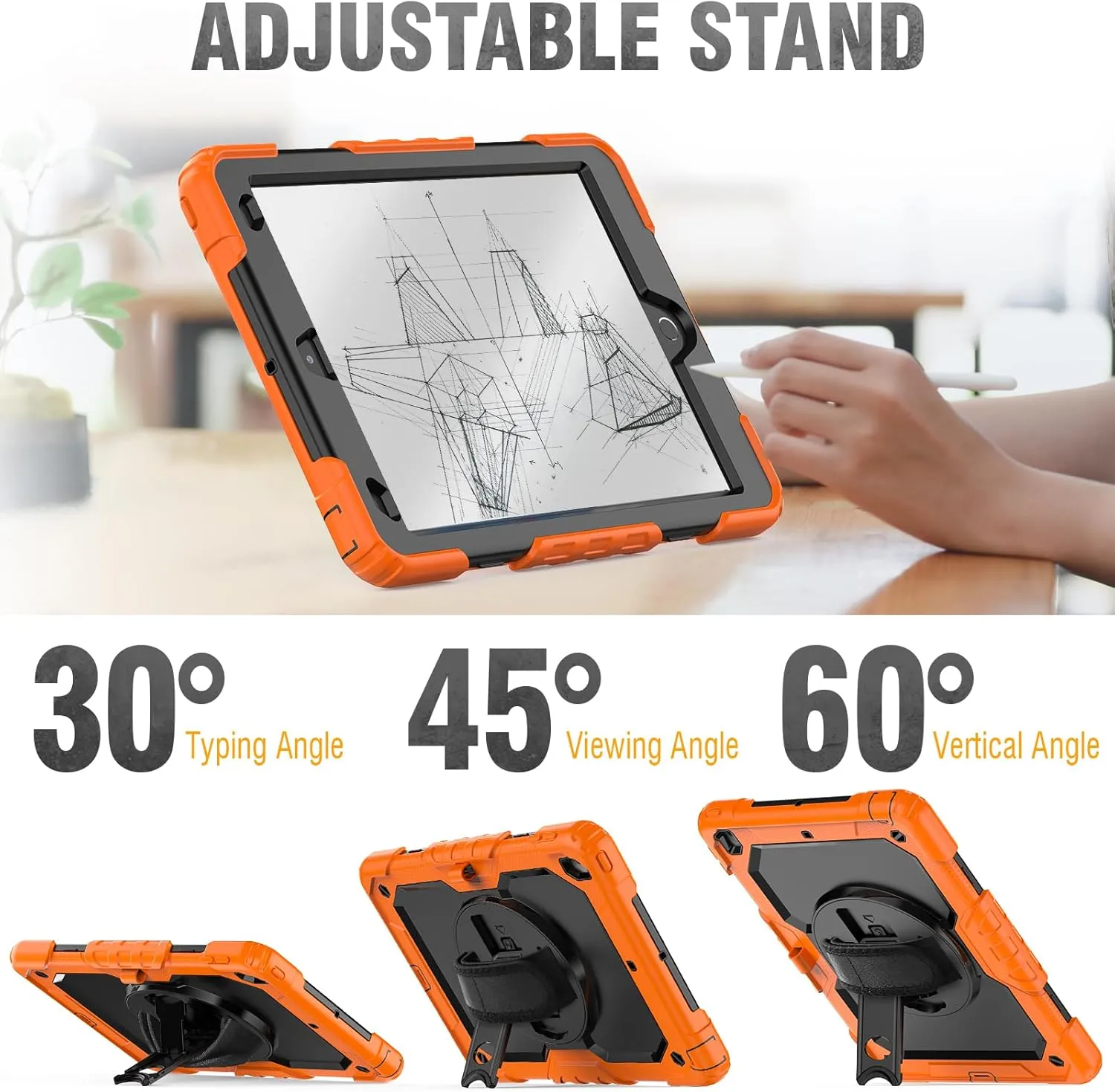 HXCASEAC Case for iPad 9th/8th/7th Generation 10.2 inch, with Pencil Holder, Screen Protector, Hand Strap, Heavy Duty Protective for iPad 9/8/7 Case 10.2-inch 2021/2020/2019, Black