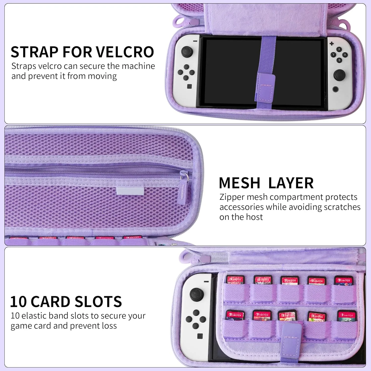HYPERCASE Cute Carrying Case Set for Nintendo Switch OLED, with Purple Switch Travel Bag of Unicorn, PC Switch OLED Protective Cover Skin, Screen Protector, Shoulder Strap & Thumb Caps