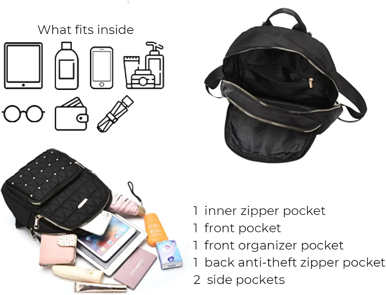 I IHAYNER Mini Backpack for Women Nylon Travel Purse Shoulder Bag for College Work Casual Lightweight Daypack With Rivets for Ladies Khaki