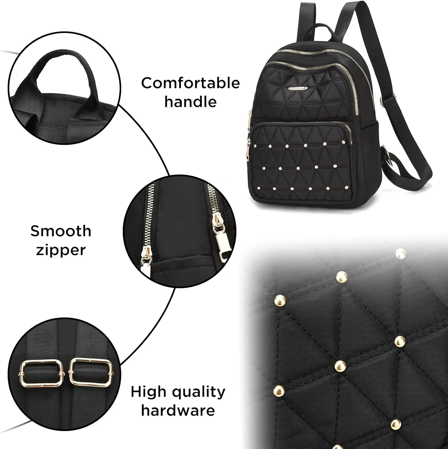 I IHAYNER Mini Backpack for Women Nylon Travel Purse Shoulder Bag for College Work Casual Lightweight Daypack With Rivets for Ladies Khaki