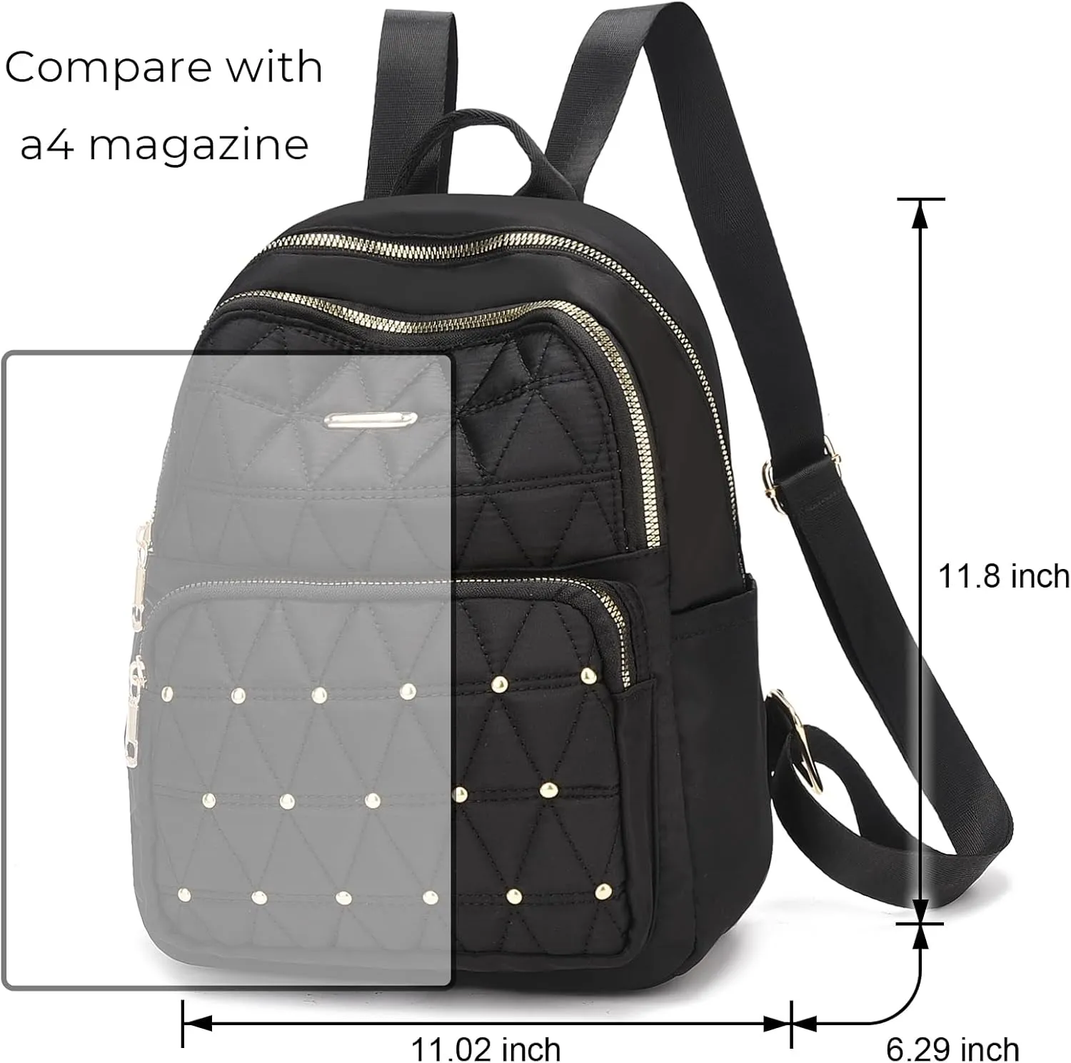 I IHAYNER Mini Backpack for Women Nylon Travel Purse Shoulder Bag for College Work Casual Lightweight Daypack With Rivets for Ladies Khaki