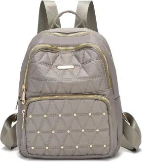I IHAYNER Mini Backpack for Women Nylon Travel Purse Shoulder Bag for College Work Casual Lightweight Daypack With Rivets for Ladies Khaki