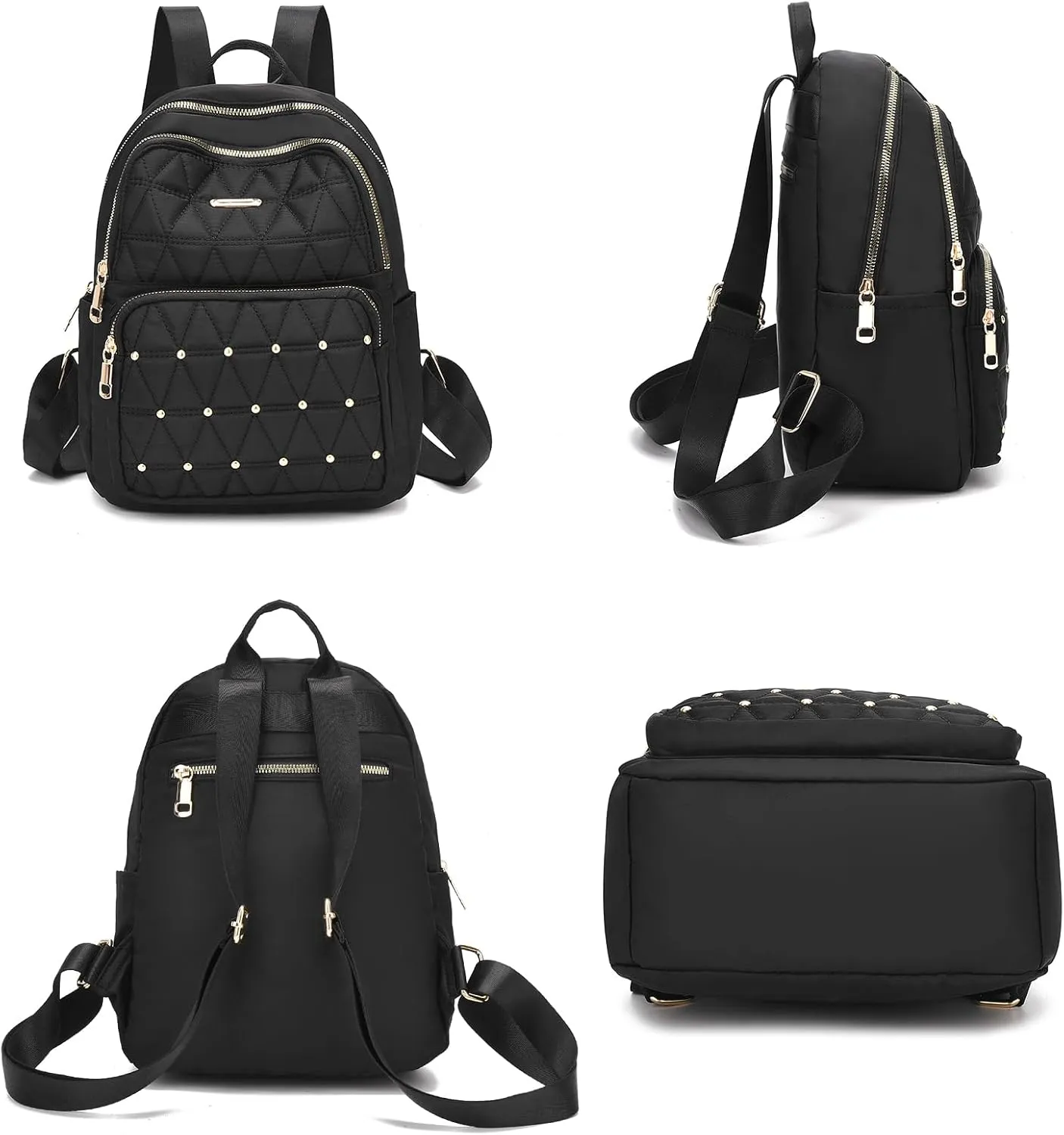 I IHAYNER Mini Backpack for Women Nylon Travel Purse Shoulder Bag for College Work Casual Lightweight Daypack With Rivets for Ladies Khaki