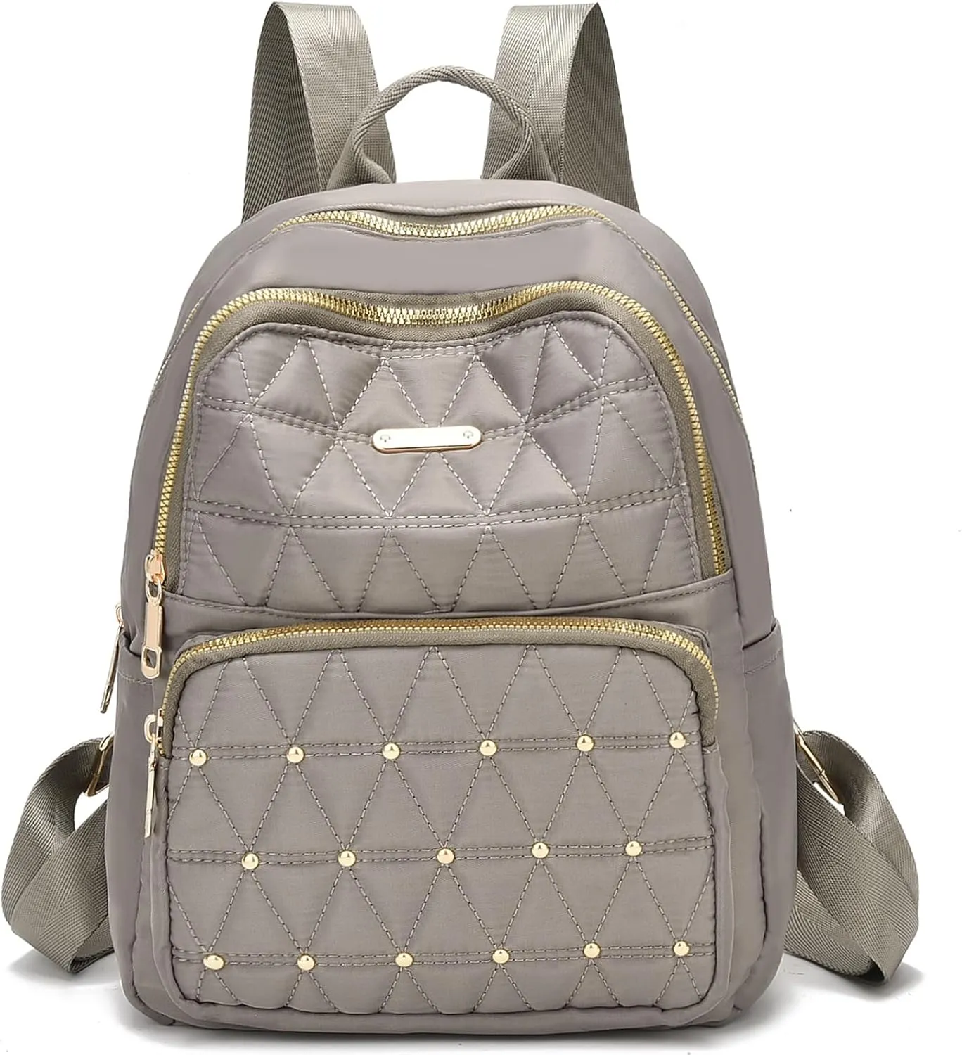 I IHAYNER Mini Backpack for Women Nylon Travel Purse Shoulder Bag for College Work Casual Lightweight Daypack With Rivets for Ladies Khaki