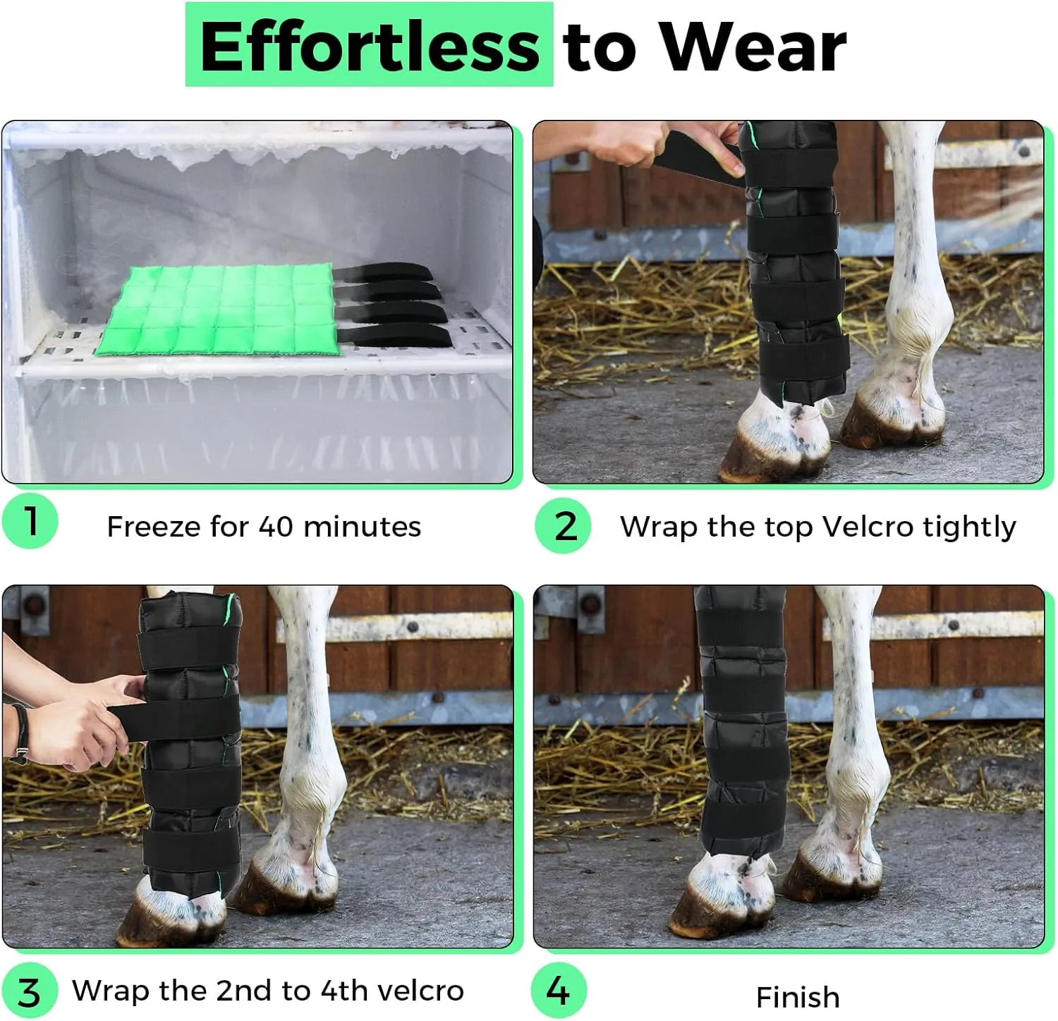 Ice Boots for Horses with Reusable Gel Pads, 2/4-Pack Adjustable Hook & Loop Cooling Horse Ice Boots for Equine Injury Pain Relief & Inflammation, Leg Wraps for Hock, Knee, Ankle, Hooves