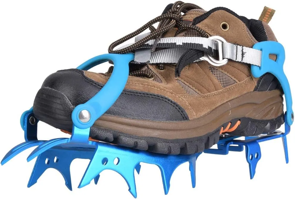 Ice Crampons Shoe Grips Spikes Cleats for Outdoor Snow Hiking Climbing, Durable Manganese Steel Frame, Shock Absorption, Fits Most Boots Orange