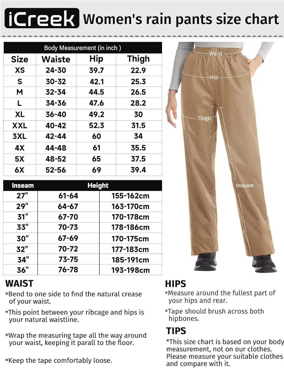 iCreek Women's Rain Pants Waterproof Hiking Pants Windproof Lightweight Over Pants Work Rain Outdoor for Golf, Fishing