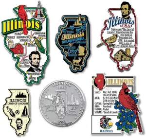 Illinois Six-Piece State Magnet Set by Classic Magnets, Includes 6 Unique Designs, Collectible Souvenirs Made in The USA