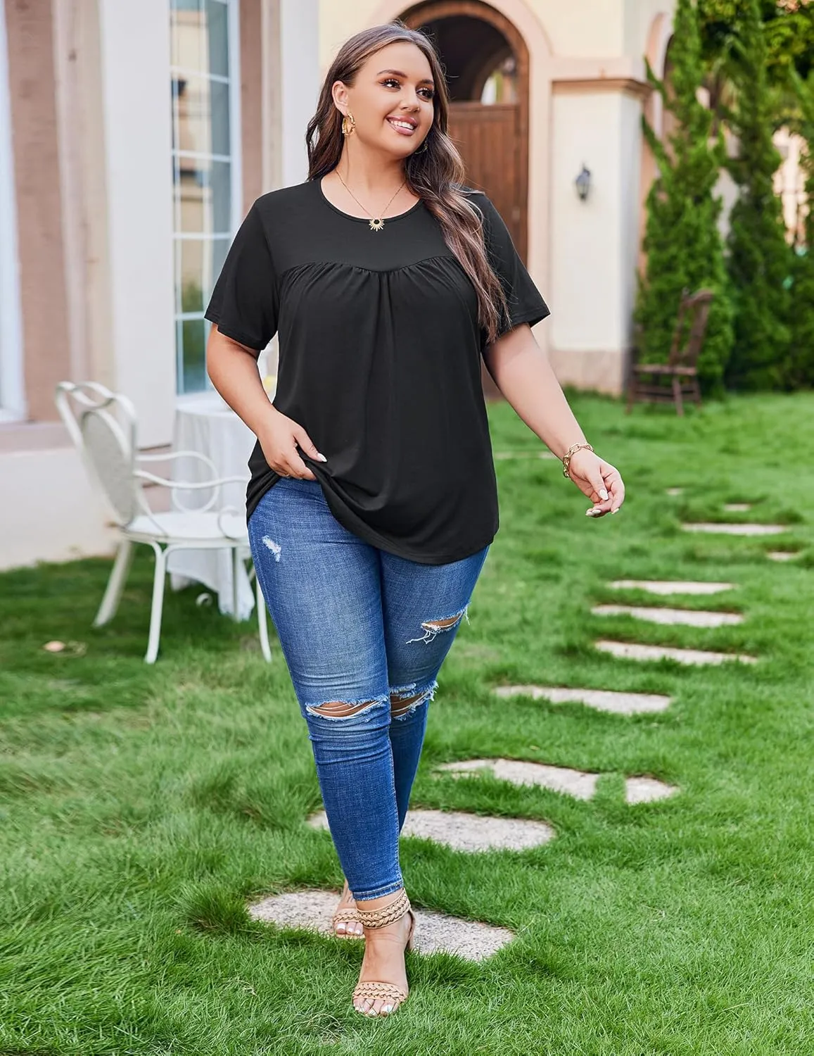 IN'VOLAND Womens Plus Size Tops Short Sleeve Tunic Crew Neck Shirts Summer Casual Loose Blouse 1X-5X