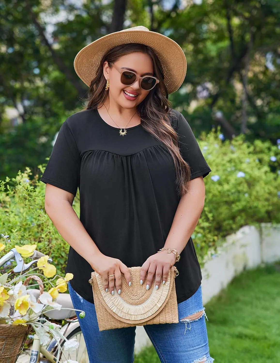 IN'VOLAND Womens Plus Size Tops Short Sleeve Tunic Crew Neck Shirts Summer Casual Loose Blouse 1X-5X