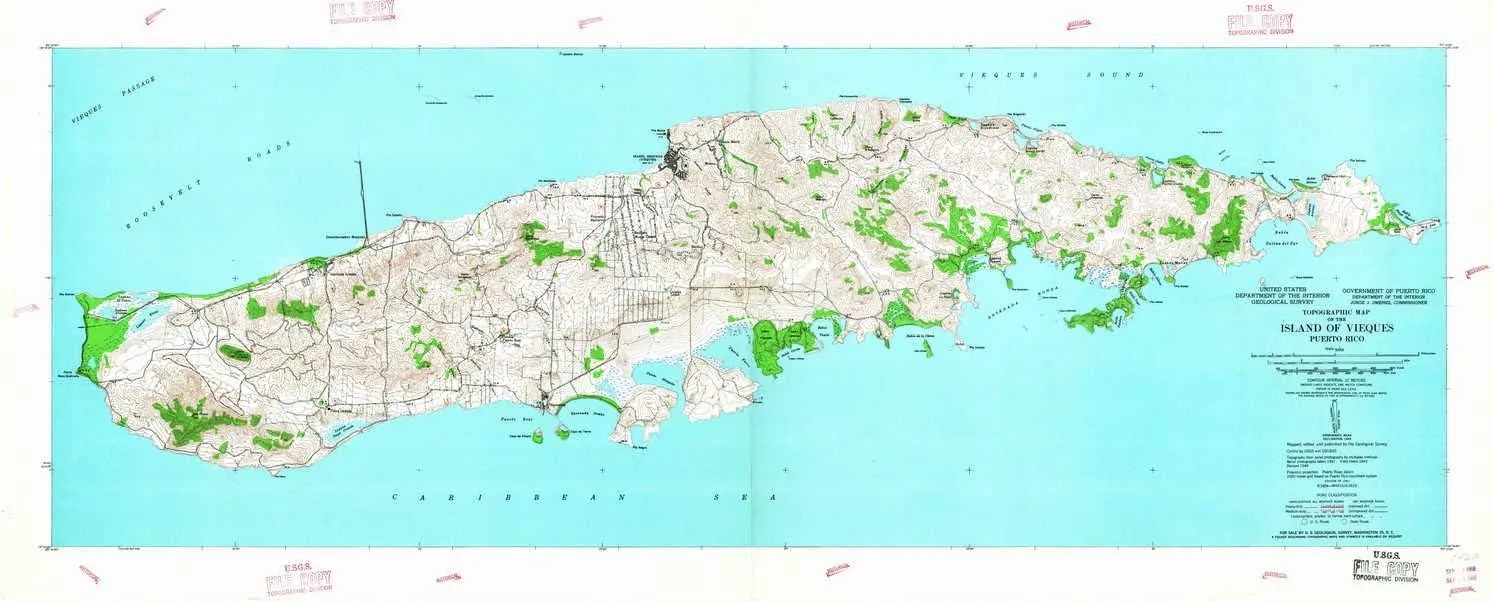 Island of Vieques PR topo map, 1:30000 Scale, 7.5 X 7.5 Minute, Historical, 1951, 19.1 x 47.3 in