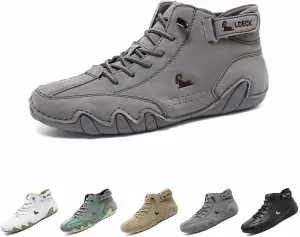 Italian Handmade Suede High Boots,Men's Soft Leather Casual Sneakers Non-Slip Breathable High Top Boots for Hiking, Driving