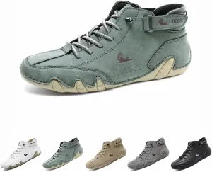 Italian Handmade Suede High Boots,Men's Soft Leather Casual Sneakers Non-Slip Breathable High Top Boots for Hiking, Driving