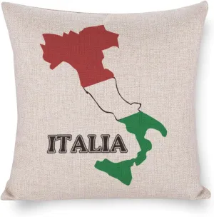 Italy Flag Map Cotton and Linen Pillow Case Pattern Print Pillow Cover Zippered Cushion Covers for Sofa Bed 16"x16"