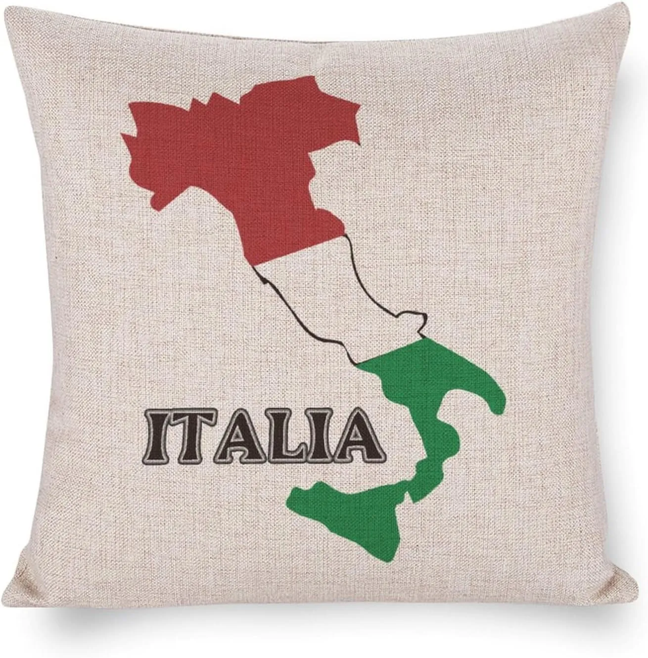 Italy Flag Map Cotton and Linen Pillow Case Pattern Print Pillow Cover Zippered Cushion Covers for Sofa Bed 16"x16"