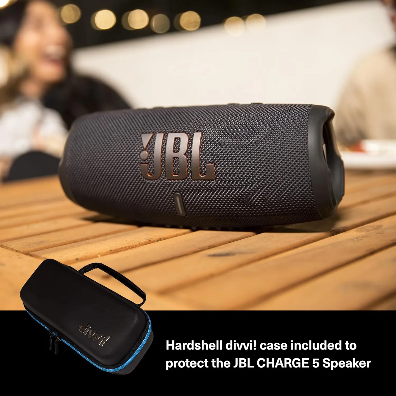 JBL Charge 5 (Black)   Bundle with divvi! Protective Hardshell Case (Black)