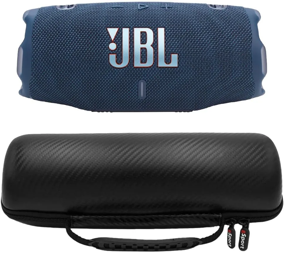 JBL Charge 6 Waterproof Portable Speaker Bundle with gSport Carbon Fiber Case (Blue)
