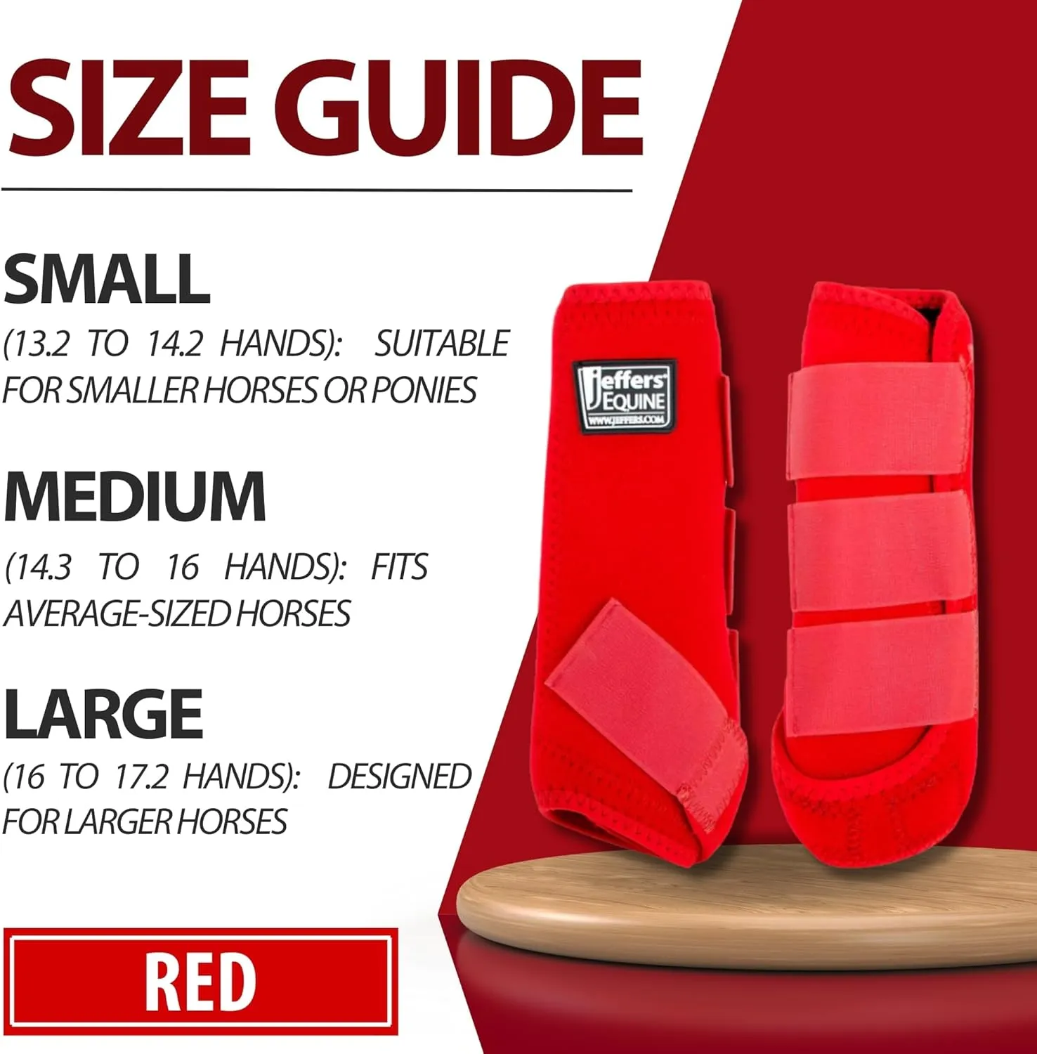 Jeffers Equine Protective Horse Boots 1 Pair Red - Safe Neoprene Leg Guards & Comfortable Fit, Durable Velcro Straps, Front & Hind Support, Equestrian Accessories for Travel & Riding - Medium