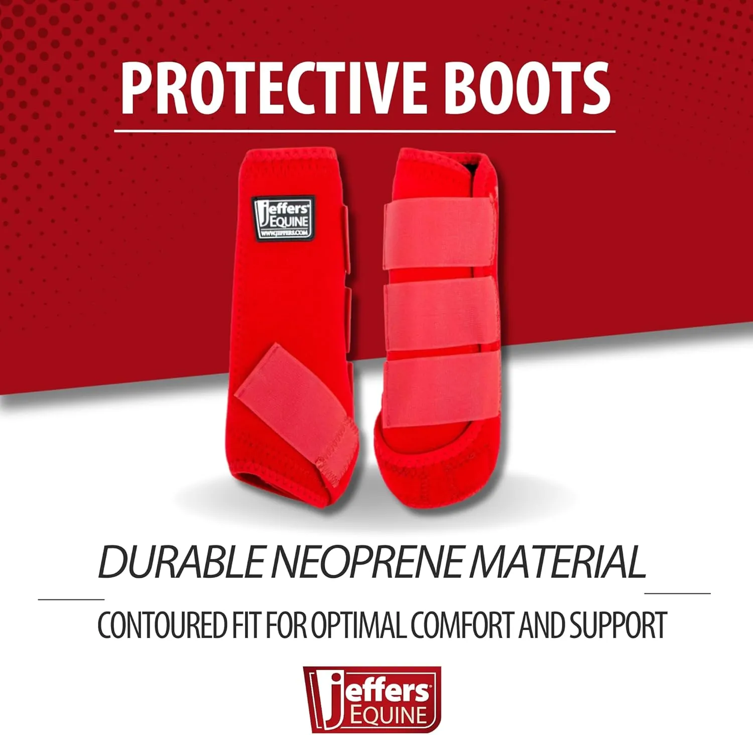 Jeffers Equine Protective Horse Boots 1 Pair Red - Safe Neoprene Leg Guards & Comfortable Fit, Durable Velcro Straps, Front & Hind Support, Equestrian Accessories for Travel & Riding - Medium