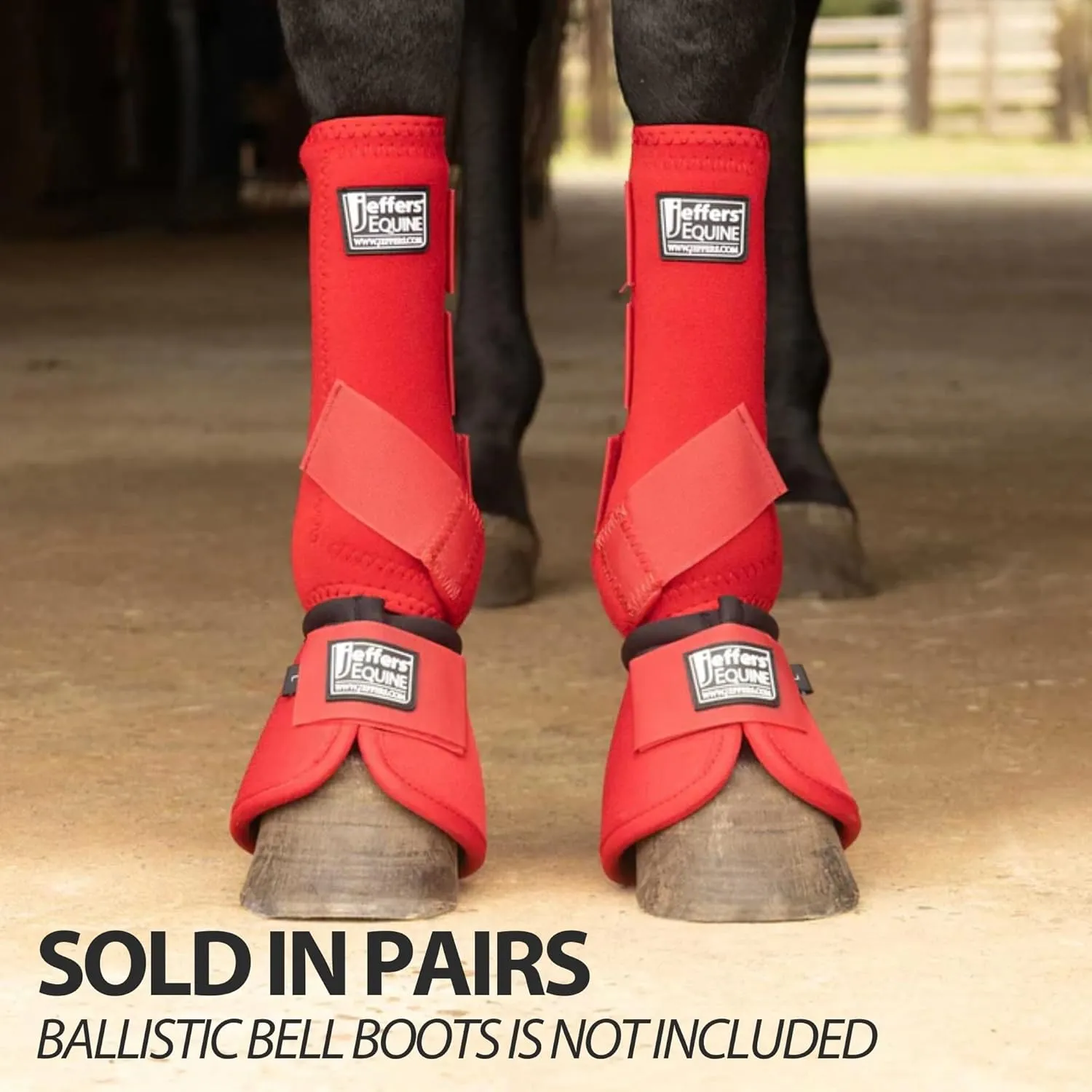 Jeffers Equine Protective Horse Boots 1 Pair Red - Safe Neoprene Leg Guards & Comfortable Fit, Durable Velcro Straps, Front & Hind Support, Equestrian Accessories for Travel & Riding - Medium