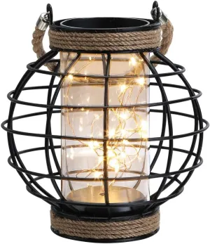 JHY DESIGN Metal Cage LED Lantern Battery Powered,7.3" Tall Cordless Accent Light with 20pcs Fairy Lights.Great for Weddings, Parties, Patio, Events for Indoors/Outdoors.