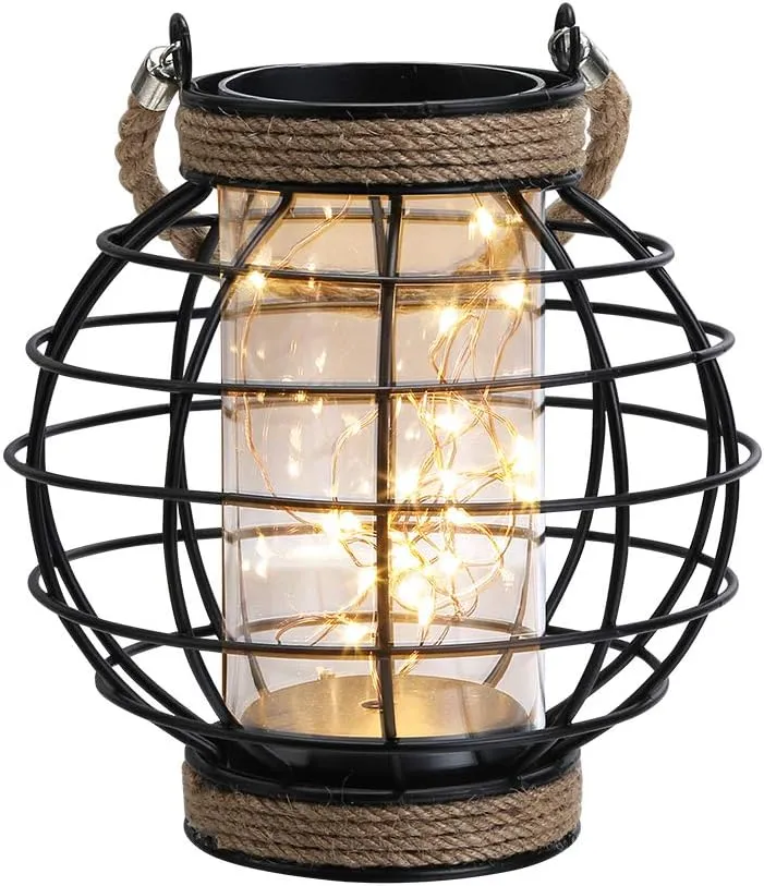 JHY DESIGN Metal Cage LED Lantern Battery Powered,7.3" Tall Cordless Accent Light with 20pcs Fairy Lights.Great for Weddings, Parties, Patio, Events for Indoors/Outdoors.