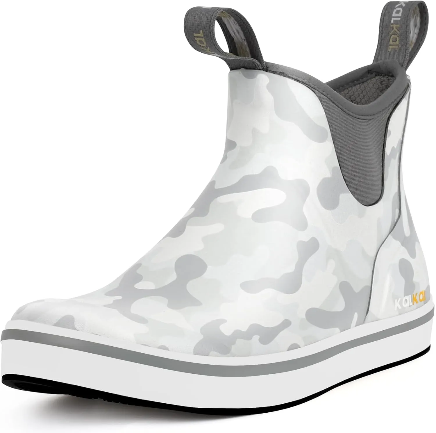Kalkal Men's Deck Boots Anti-Slip Saltwater Fishing Rain Boots with Memory Foam, Waterproof Rubber Ankle Work Boots for Sailing (Size 7-14)