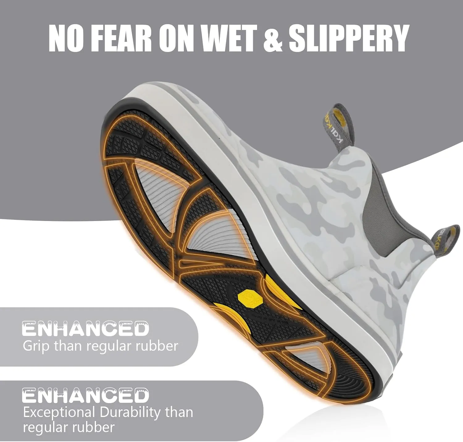 Kalkal Men's Deck Boots Anti-Slip Saltwater Fishing Rain Boots with Memory Foam, Waterproof Rubber Ankle Work Boots for Sailing (Size 7-14)