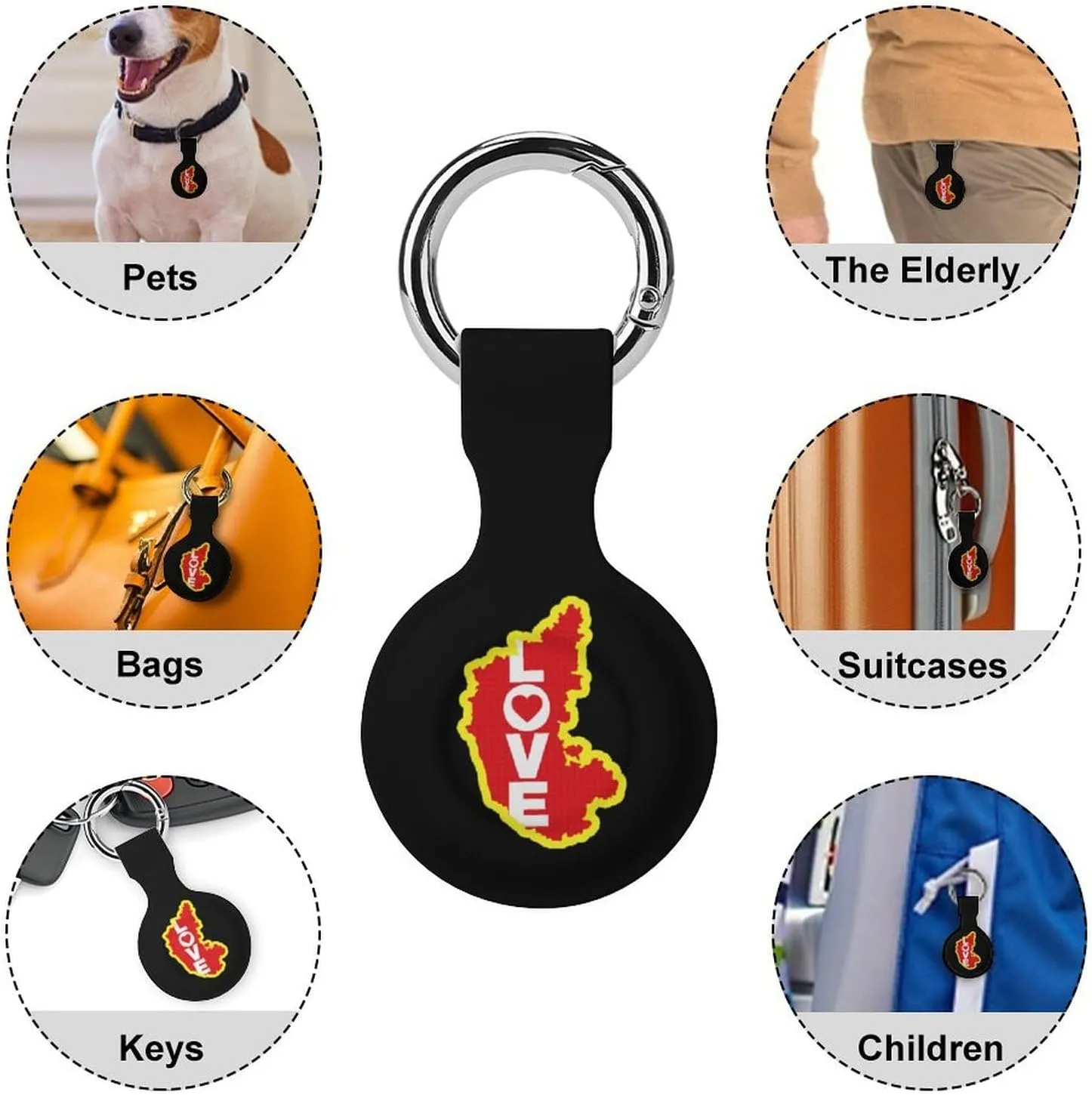 Karnataka Map Love Fashion Cover Compatible with AirTag Holder Case with Keychain Anti-Scratch for Pet Luggage
