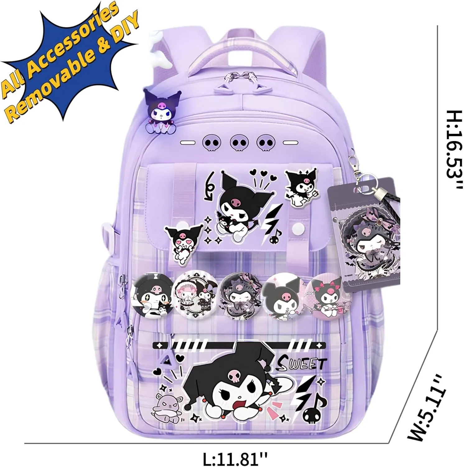 Kawaii Backpack with 21Pcs Accessories Anime Cartoon Anti-Theft Travel Aesthetic New Semester Gifts Bag with Cute Pins…