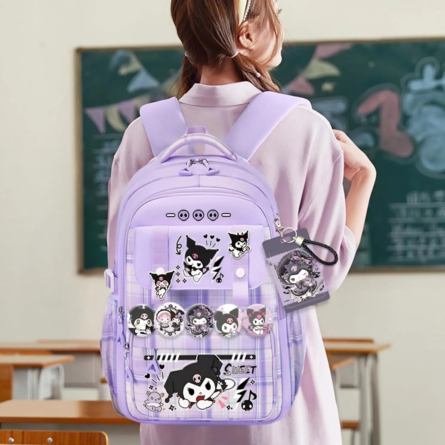 Kawaii Backpack with 21Pcs Accessories Anime Cartoon Anti-Theft Travel Aesthetic New Semester Gifts Bag with Cute Pins…