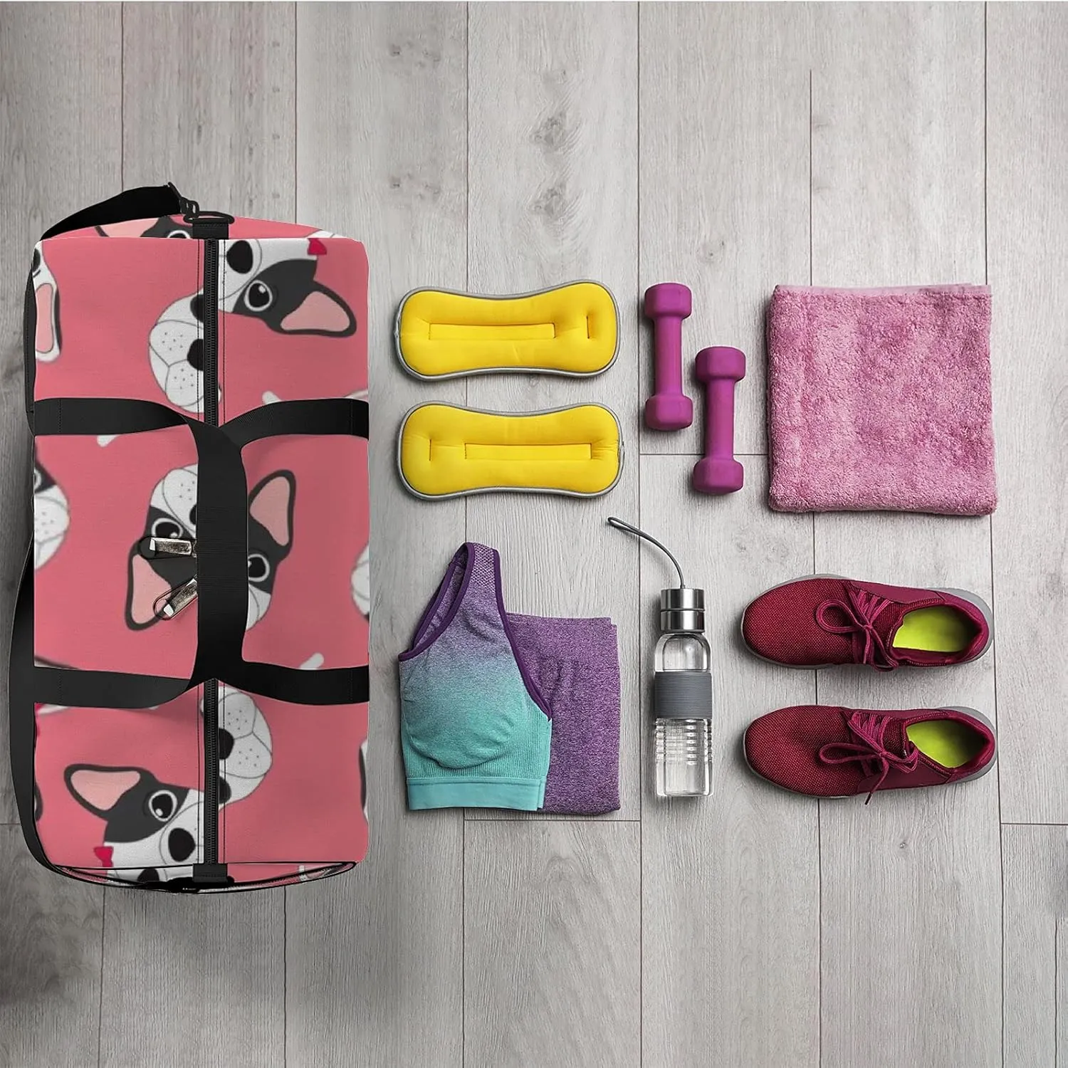 Kawaii Cartoon Animals Cute Dog Sports Bag Tote Bag Waterproof Gym Bag with Shoulder Strap Zipper 2 Side Pockets for Men and Women, Travel and Storage Shoulder Bag.