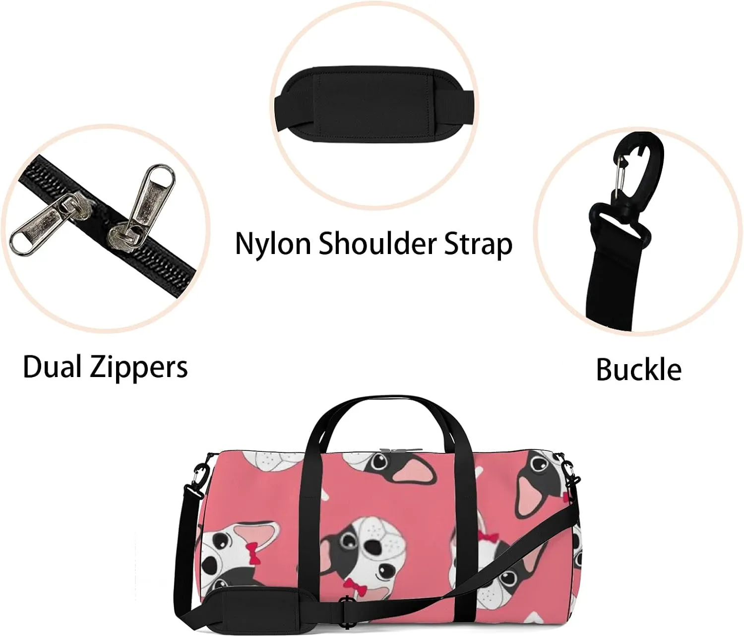 Kawaii Cartoon Animals Cute Dog Sports Bag Tote Bag Waterproof Gym Bag with Shoulder Strap Zipper 2 Side Pockets for Men and Women, Travel and Storage Shoulder Bag.