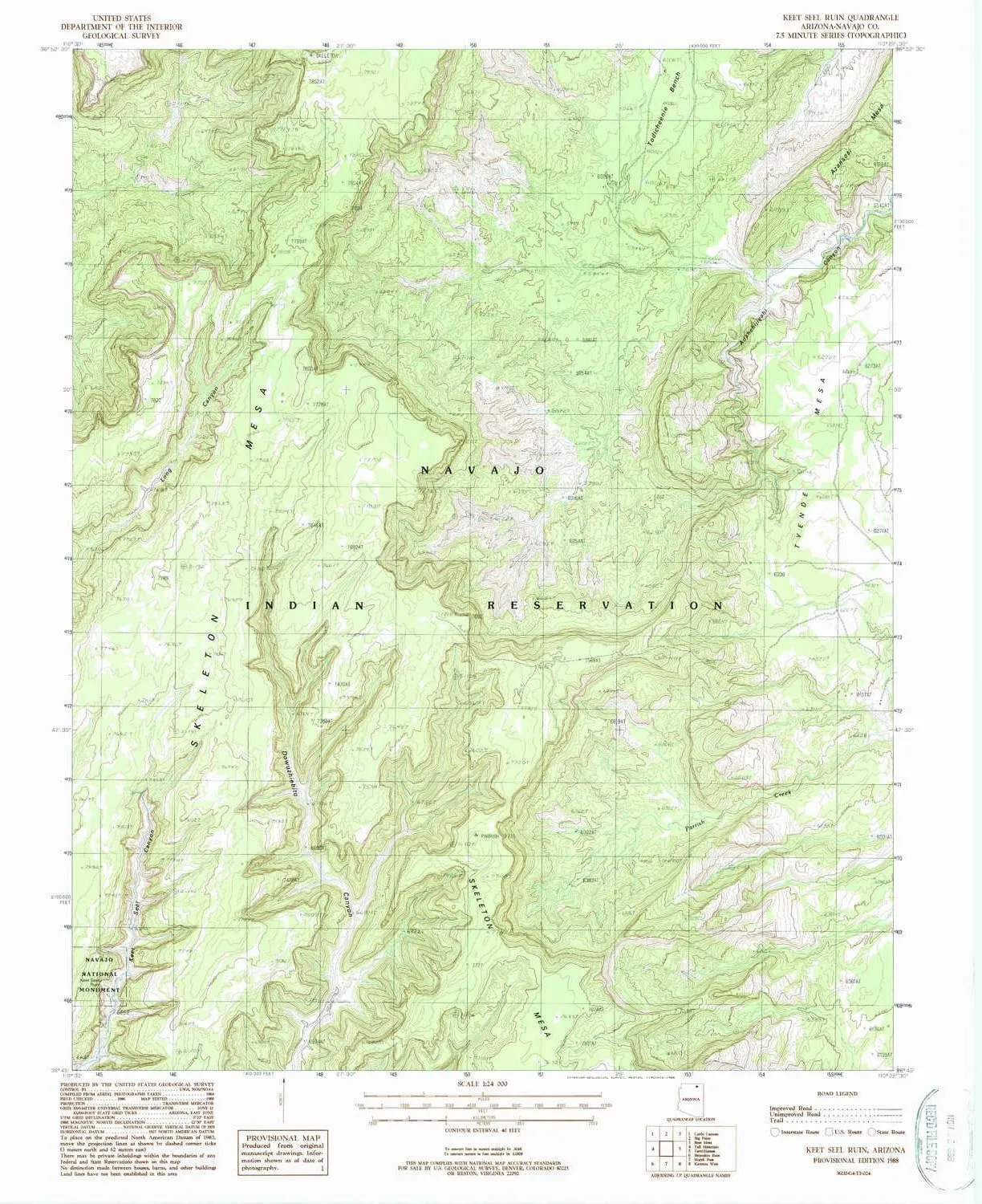 Keet Seel Ruin AZ topo map, 1:24000 Scale, 7.5 X 7.5 Minute, Historical, 1988, Updated 1988, 26.8 x 22 in