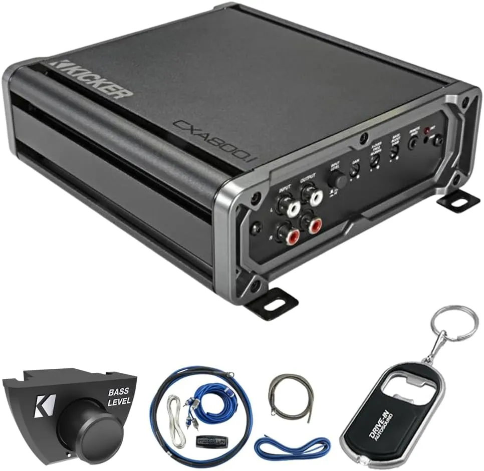 KICKER CX Series 46CXA8001T Mono Subwoofer Amplifier w/ 46CK8 Amp Wiring Kit & 46CXARCT Dash Mount Wired Remote and DIAS Keychain