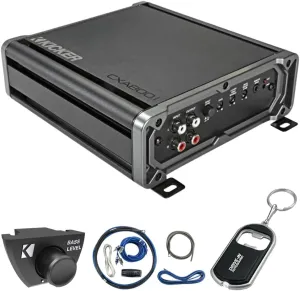 KICKER CX Series 46CXA8001T Mono Subwoofer Amplifier w/ 46CK8 Amp Wiring Kit & 46CXARCT Dash Mount Wired Remote and DIAS Keychain