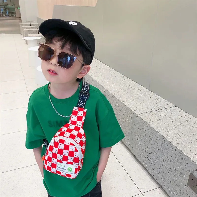 Kids Chest Bag New Plaid Contrast Color Lightweight Children's Messenger Bag Outdoor Play Cool Shoulder Bag Waist Bag