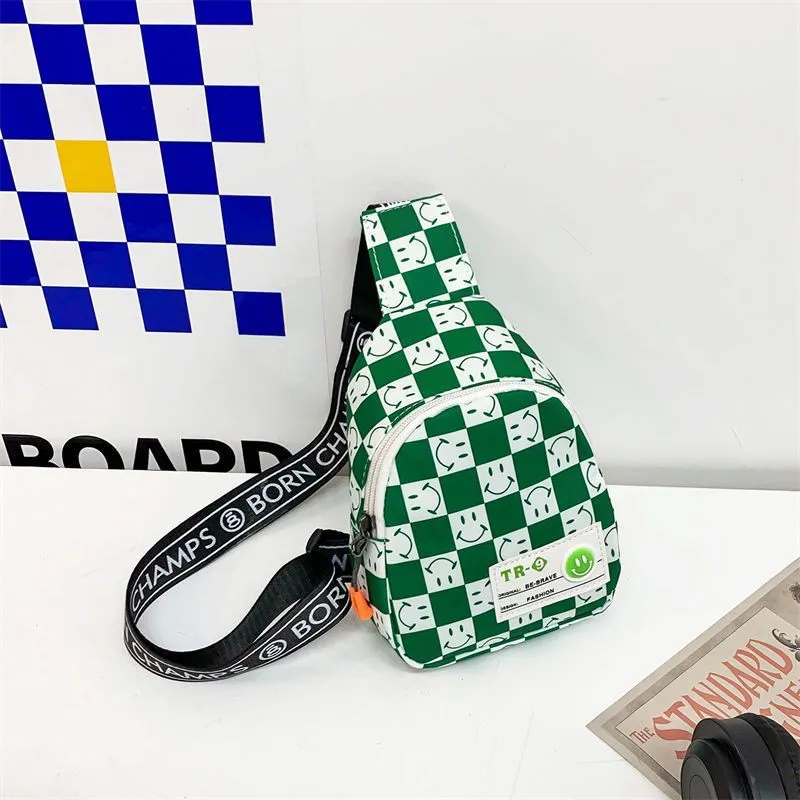 Kids Chest Bag New Plaid Contrast Color Lightweight Children's Messenger Bag Outdoor Play Cool Shoulder Bag Waist Bag