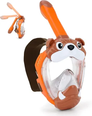 Kids Full Face Snorkel Mask, Snorkeling Gear for Kid, 180° Panoramic View Snorkeling Mask with Adjustable Elastic Fabric Straps - Anti-Fog & Anti-Leak - Portable Mesh Bag
