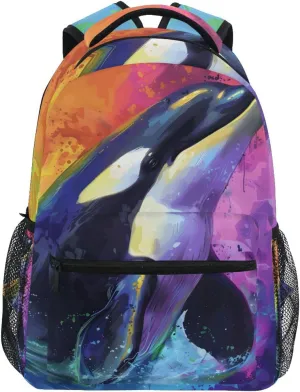 Killer Whale Portrait Rainbow School Kids Backpack for Boys Girls Laptop Backpack Lightweight Travel Bag for Women Men
