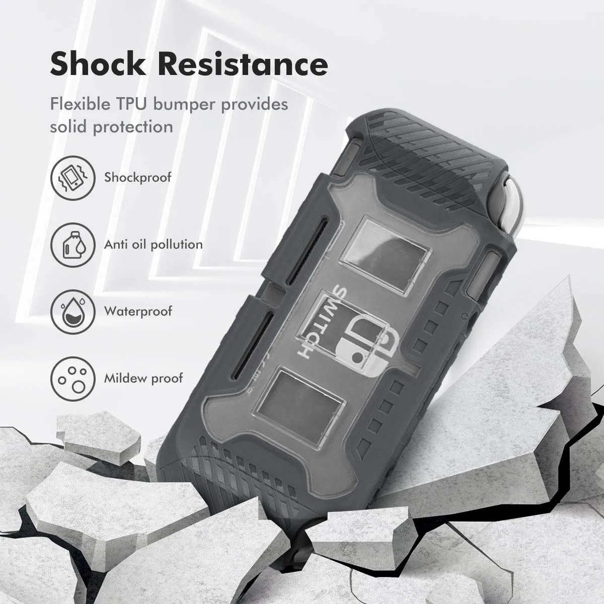 KIWIHOME Grip Case for Nintendo Switch Lite, Durable Anti-Slip Shockproof Protective Hard Case for Nintendo Switch Lite Console 2019 with Comfortable Grip & Game Card Slots (Gray)