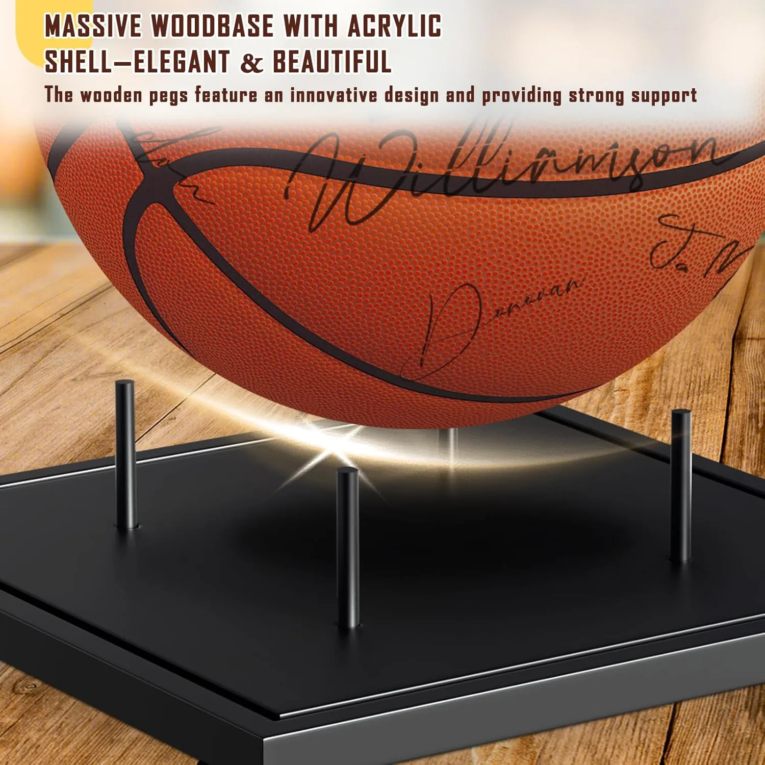KKU Basketball Display Case, Acrylic Clear Full Size Basketball Case with Solid Wood Base,UV Protected Basketball Display Stand for Autographed Standard NBA WNBA Ball Memorabilia Keepsake, Black