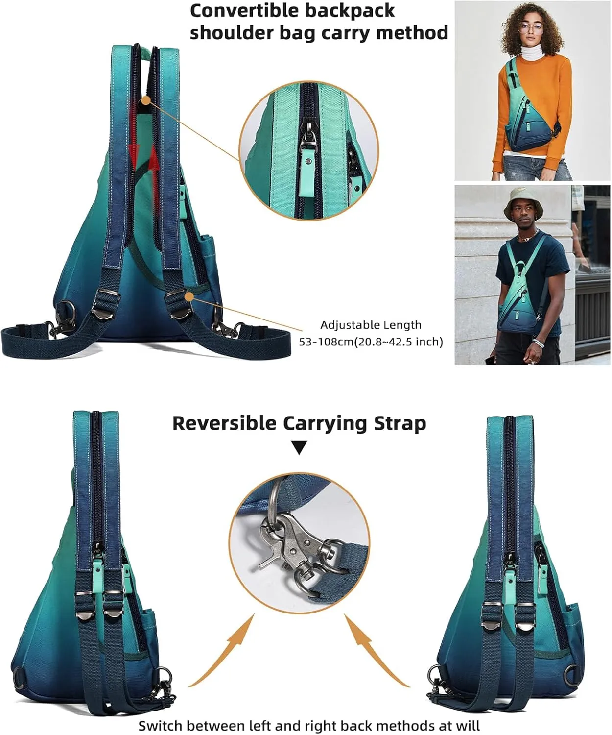 KL928 Sling Bag - Small Crossbody Backpack Shoulder Casual Daypack Rucksack for Men Women